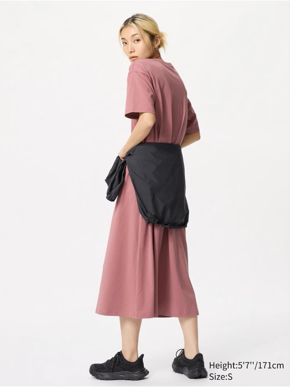 NWT UNIQLO AIRism Cotton T-Shirt Midi Dress Pink M Pockets